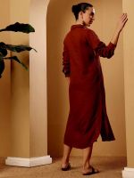 Copper Embroidered Linen Blend Shirt Dress