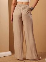 Beige Wide Leg Viscose Pants