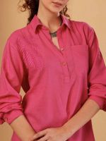 Pink Linen Blend Embroidered Beach Shirt