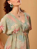 Green Tropical Print Beech Cover Up