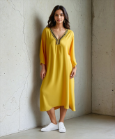 Yellow Kaftan Dress with Handwork From India