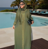 Cross border women's Muslim Middle Eastern robe with headscarf, Saudi Dubai long sleeved rhinestone dress