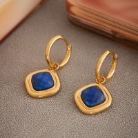 Wholesale Lapis Lazuli Ear Clips, Love Shape & Full Zircon hoop earrings, PVD Real Gold Plated From China