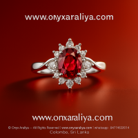 red garnet halo blossom ring From Sri Lanka