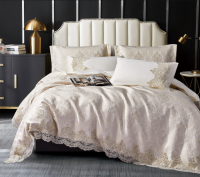 Luxury Jacquard Duvet Cover Set with Lace Trim Elegant Floral Bedding Soft Breathable Fabric for Bedroom Decor From China
