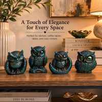 Wholesale Set of 4 Turquoise Bronze Decorative Owl Figurines