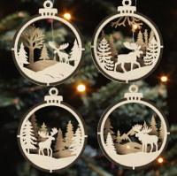 3D Wooden Fox Christmas Ornaments Set