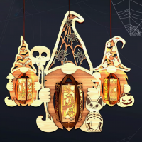 Halloween Wooden Gnome Lantern Hanging Ornament