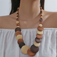 Natural Wooden Round Tag Necklace, Vintage