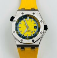 Fashion Sports Automatic Mechanical Watch, Men's Yellow Dial Wristwatch with 42mm Case and Waterproof Design
