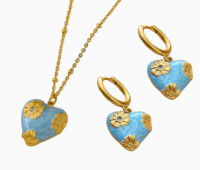French Vintage Blue Enamel Heart Necklace