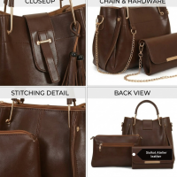 3 Pcs Women's PU Leather Handbag Set with Tassel - Shoulder Bag + Crossbody Pouch + Clutch Wallet