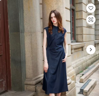Navy Sleeveless Midi Dress Casual O-Collar Fashion Design Button Front Wrap Dress for Spring Summer