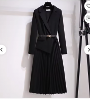 2024 New Design Summer Women's High Quality Elegant Blazer Suit Dress Solid Color Elegant Dresses With Belt