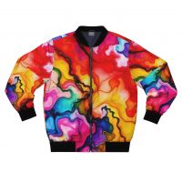 Colorful Abstract Marble Bomber Jacket,  Men's Vibrant Swirl Print