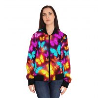 Butterfly Glow Bomber Jacket &acirc;�� Vibrant Neon Butterflies All-Over Print