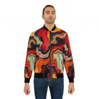 Abstract Swirl Bomber Jacket â�� Colorful Retro Marble AOP
