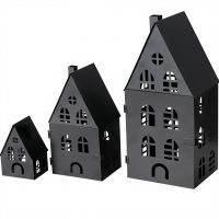 Metal House shape black Lantern Set of 3
