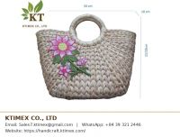 Handmade Vietnam Water Hyacinth Handbag with Flower Embroidery