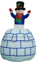 Animation Funny Snowman On Icehouse, Up