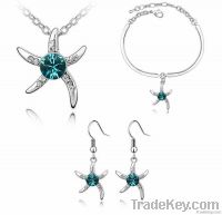 Blue Starfish Love Crystal Gold or Silver Alloy Necklace Bracelet Earr