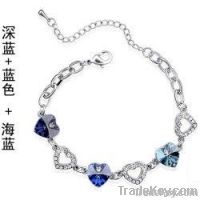 Sea blue, Light yellow, three heart shape crystal Vanilla Sky bracelet W