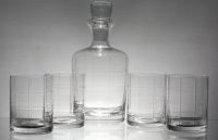 glassware clear glass  bottle+ tumblers with hand cutting