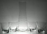 glassware---clear glass decanter+clear tumblers with hand cutting