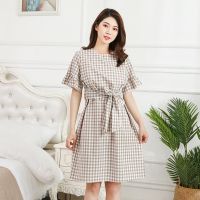 Summer Cotton Shortsleeve Pregnant Women Shirt Dress Breastfeeding Plaid Nursing dresses Pregnancy Clothes Loose Maternity Dress