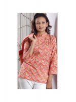 Printed cotton top with froging butttons and pintuck