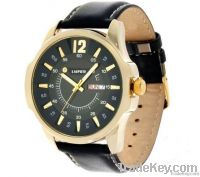 2013 round gold plating adventure leather band men wrist watch