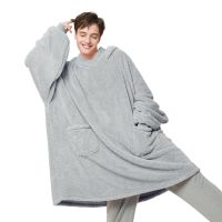 Oversized Wearable Cozy Sherpa Hoodie Blanket with Handy Pockets and Closed Cuff