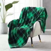 Plush Throw Blanket Green Cozy Warm Checker Printed Flannel Blanket for Couch Sofa Bed