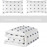 Tufted Reversible Navy Pom Pom All Season Down Alternative Bedding Comforter White&amp;Navy