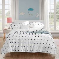 Tufted Reversible Navy Pom Pom All Season Down Alternative Bedding Comforter White&amp;Navy