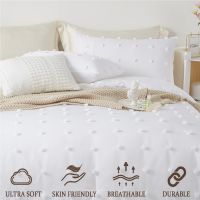 3PCS STUAA White Comforter Pom Pom Washable Ultra Soft All Season Down Alternative Comforter