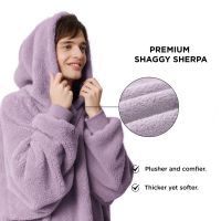 Oversized Wearable Cozy Sherpa Hoodie Blanket with Handy Pockets and Closed Cuff