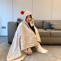 Jacquard Fleece Hood Shawl Blanket Office Nap Blanket Thickened Nap Blanket Taff Casual Blanket Sofa Blanket