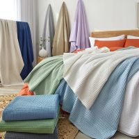 Washed Cotton Waffle Weave Blanket Throw  Spring Summer Lightweight  Soft Woven And Breathable Baby Waffle Blanket