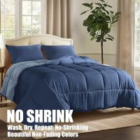 Queen quilts Reversible No-Shrink Blue Queen Comforter Set with Stays Fluffy Ultra Soft All-Season, Machine Washable Duvet 