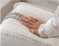 Boho Decorative Throw Pillow Covers Tufted Chenille Farmhouse Cushion Covers Textured Striped Accent Neutral Pillowcases for Sofa