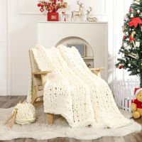 Chunky Knit Throw Blanket100% HandMade Large Chenille Loop Yarn Soft Fluffy Throws Big Crochet Cozy Heavy Thick Cable Woven Blankt