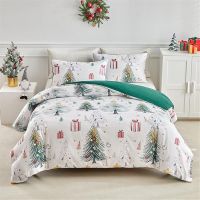 Cartoon Christmas Prints Comforter Set Soft and Lightweight 3 Pieces Christmas Duvet Cover Set Queen Reversible Xmas Bedding Set