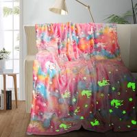 Glow In The Dark Blanket Cartoon Unicorn With Star Christmas Cartoon Dinosaur Boy Flannel Kids Throw Blanket For Christmas Birthda