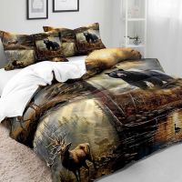 3PCS Black Bear Deer Bedding Set