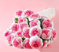 Pink Crochet Bouquet Blanket Romantic Handmade for Mother's Day Birthday Home Decor Throw Blankets Flowers Rose Bouquet Blankets