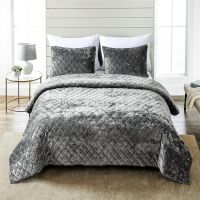 Velvet Quilt Set, 3 Pieces Blackish
