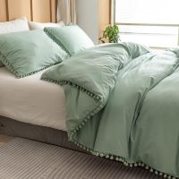 Home Textile Supply European Style Three Piece Bedding Set Solid Color Washed Cotton Ball Microfiber Duvet Cover Set Full Size