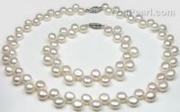 7.5-8.5mm white button top drilled pearl necklace & bracelet set