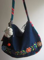 Embroidered Bag in Cotton Denim